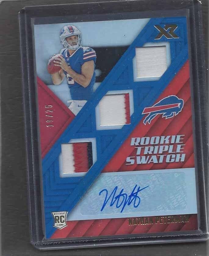 NATHAN PETERMAN 2017 PANINI XR ROOKIE TRIPLE SWATCH BILLS PATCH AUTO RC #D 19/25