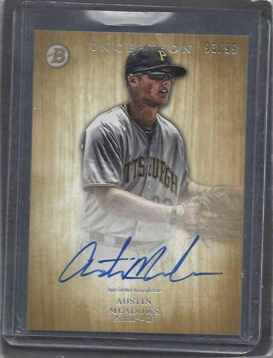 AUSTIN MEADOWS 2014 TOPPS INCEPTION YELLOW GOLD PROSPECT ON CARD AUTO #D 93/99