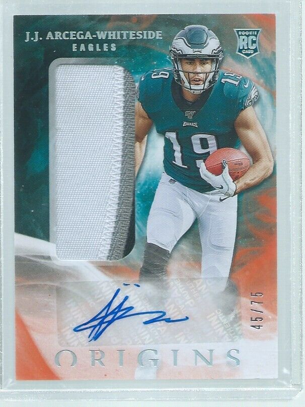 J.J. ARCEGA-WHITESIDE 2019 PANINI ORIGINS 3 COLOR PATCH AUTO ORANGE RC #D 45/75