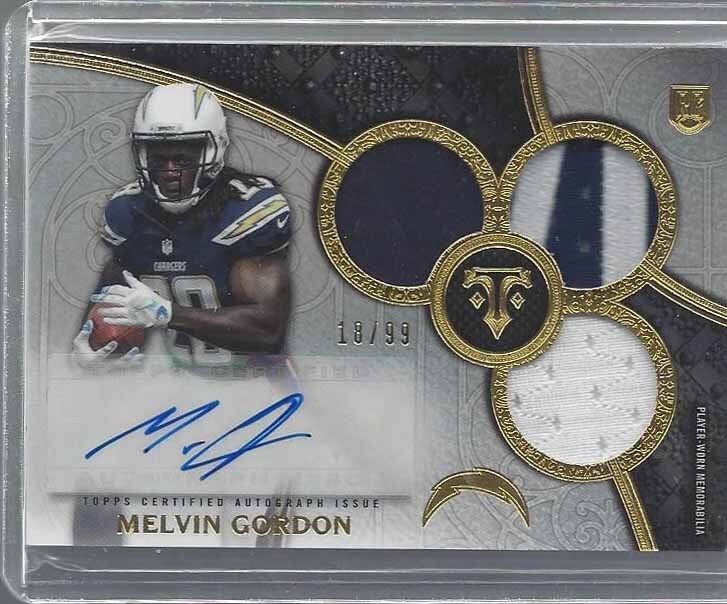 MELVIN GORDON 2015 TOPPS TRIPLE THREADS CHARGERS ROOKIE PATCH AUTO RC #D 18/99