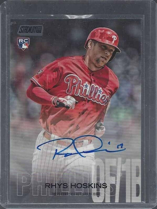RHYS HOSKINS 2018 STADIUM CLUB BLACK PHILLIES ON CARD ROOKIE AUTO RC #D 21/25