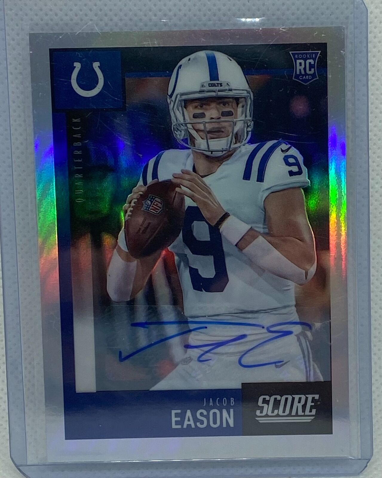 JACOB EASON 2020 PANINI CHRONICLES SCORE SILVER PRIZM AUTO RC #D 59/75