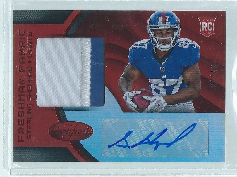 STERLING SHEPARD 2016 PANINI CERTIFIED FRESHMAN 2 COLOR PATCH AUTO RED RC #D /99