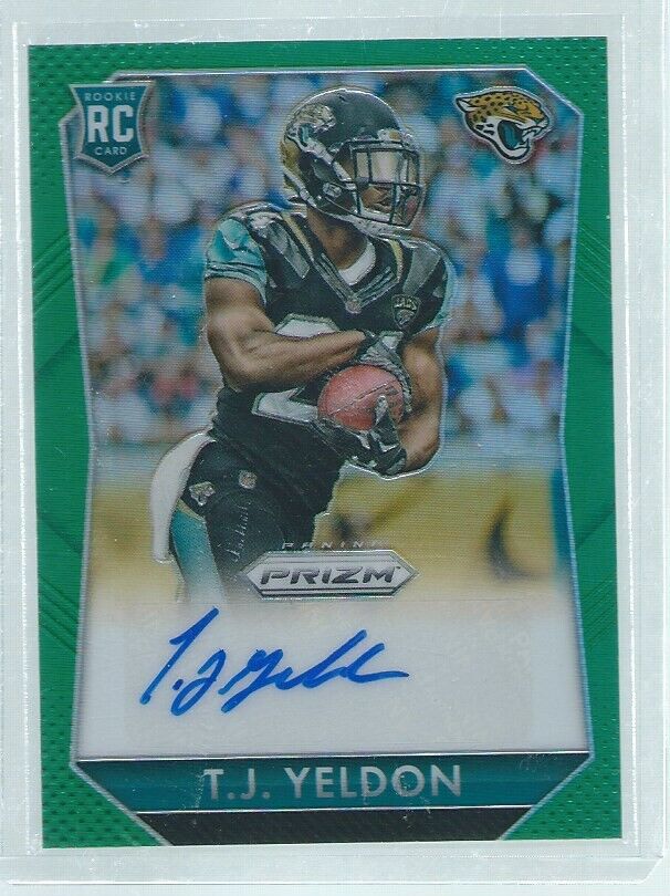 T.J. YELDON 2015 PANINI PRIZM AUTO GREEN PRIZMS RC #D 17/75