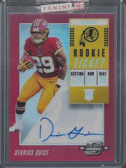 DERRIUS GUICE 2018 CONTENDERS OPTIC ORANGE ROOKIE TICKET ON CARD AUTO RC #D /99