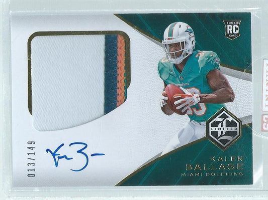 KALEN BALLAGE 2018 PANINI LIMITED 4 COLOR PATCH ON CARD AUTO RC #D 13/149