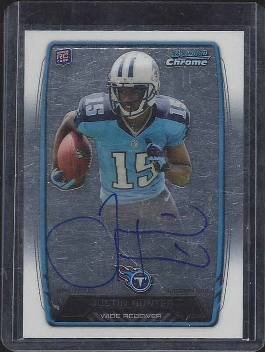 JUSTIN HUNTER 2013 BOWMAN CHROME NFL UNIFORM SP RARE ON CARD AUTO RC /25