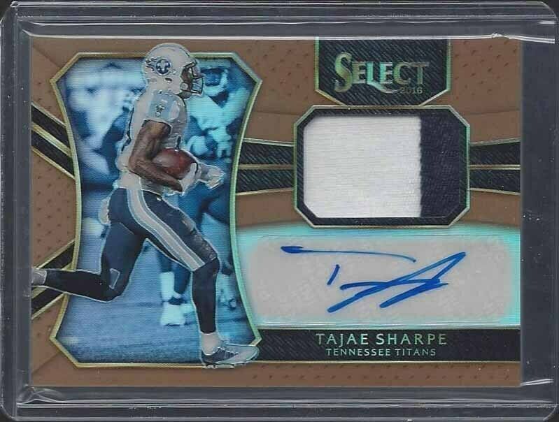 TAJAE SHARPE 2016 PANINI SELECT COPPER BRONZE ROOKIE PATCH AUTO RC #D 18/49
