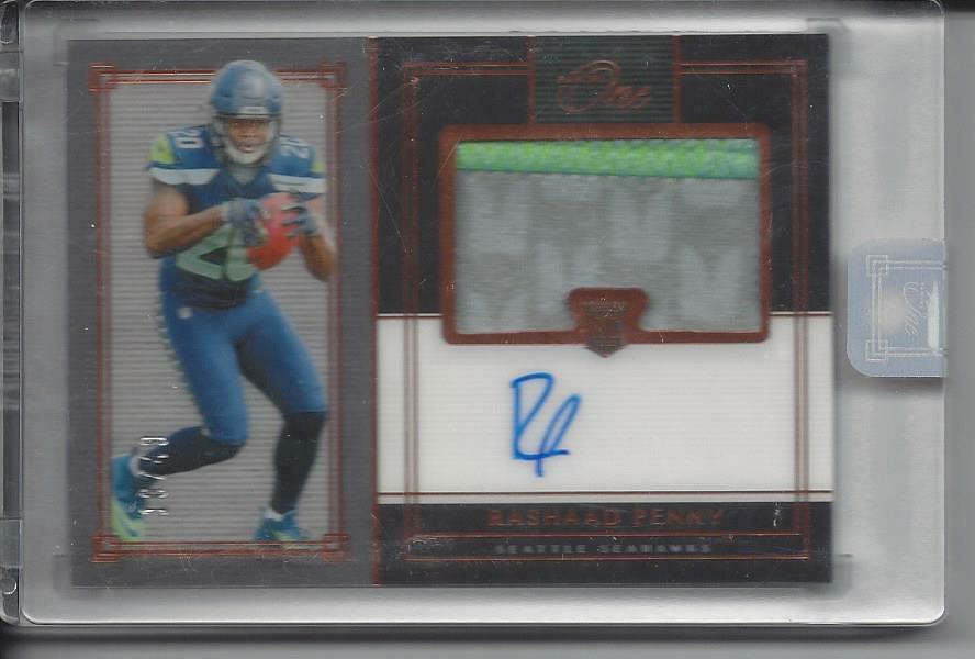 RASHAAD PENNY 2018 PANINI ONE ACETATE BLACK RPA PATCH ON CARD AUTO RC #D 10/49