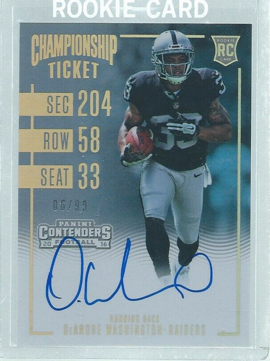 DEANDRE WASHINGTON 2016 CONTENDERS CHAMPIONSHIP TICKET ON CARD AUTO RC #D 6/99
