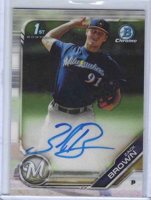 ZACK BROWN 2019 BOWMAN CHROME 1ST PROSPECT ON CARD AUTO #CPA-ZB