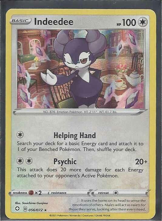 INDEEDEE 2021 POKEMON SHINING FATES SHINY HOLO RARE 056/072 HP 100