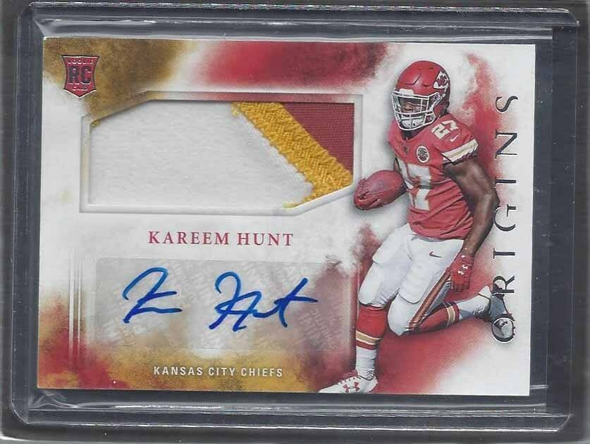 KAREEM HUNT 2017 PANINI ORIGINS RPA CHIEFS 3 COLOR ROOKIE PATCH AUTO RC #116