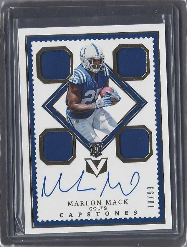 MARLON MACK 2017 PANINI VERTEX GOLD CAPSTONES QUAD JERSEY ON CARD AUTO RC #D /99