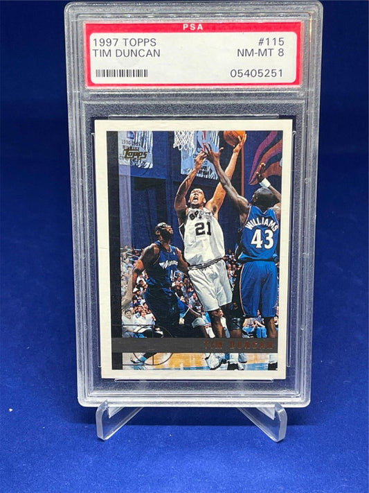 TIM DUNCAN 1997-98 TOPPS ROOKIE RC #115 PSA 8
