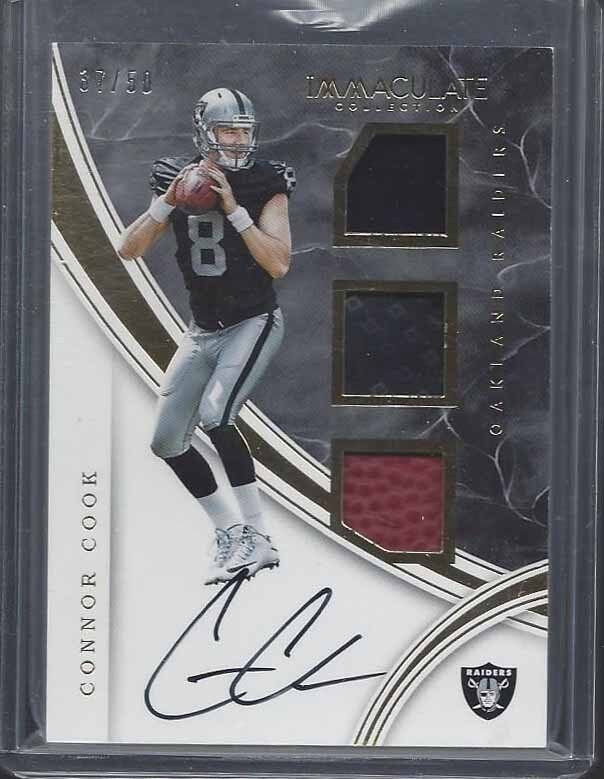 CONNOR COOK 2016 IMMACULATE RAIDERS TRIPLE ROOKIE PATCH ON CARD AUTO RC #D 37/50