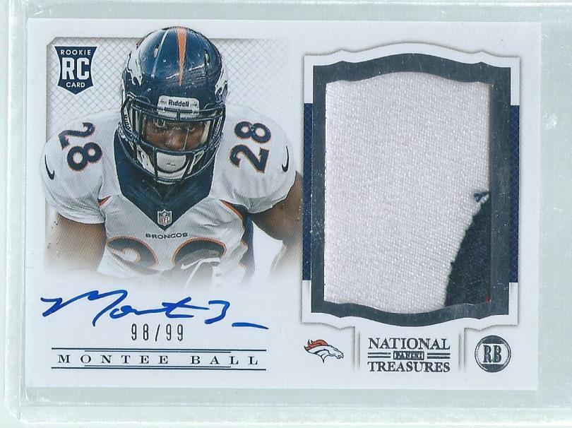 MONTEE BALL 2013 NATIONAL TREASURES 2 COLOR PATCH ON CARD AUTO RC #D 98/99