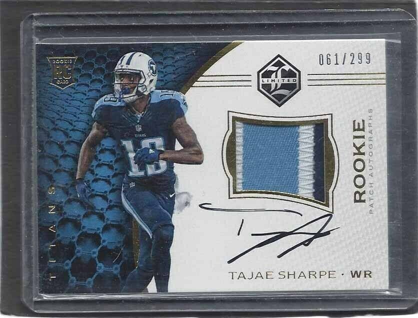 TAJAE SHARPE 2016 PANINI LIMITED RPA TITANS ROOKIE PATCH AUTO RC #D /299