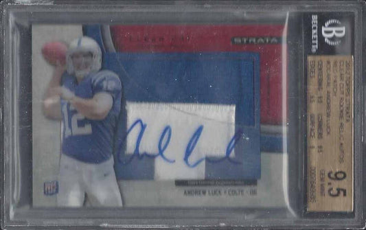 ANDREW LUCK 2012 TOPPS STRATA CLEAR CUT RED PATCH AUTO RC /30 BGS 9.5 10 POP 2