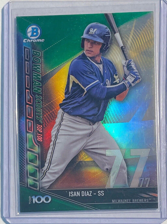 ISAN DIAZ 2017 BOWMAN CHROME SCOUTS' TOP 100 PROSPECT GREEN REFRACTOR #D 75/99