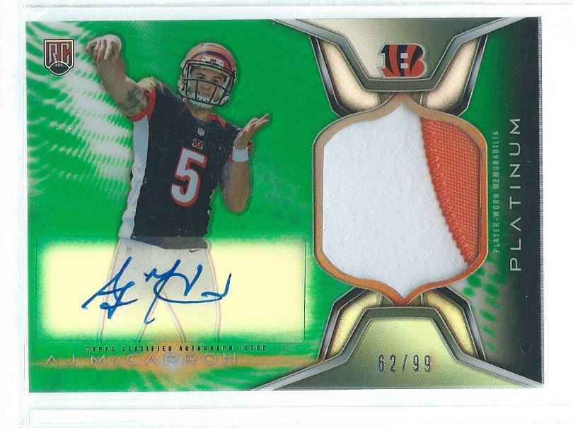 AJ MCCARRON 2014 TOPPS PLATINUM 2 COLOR PATCH AUTO GREEN REFRACTOR RC #D 62/99