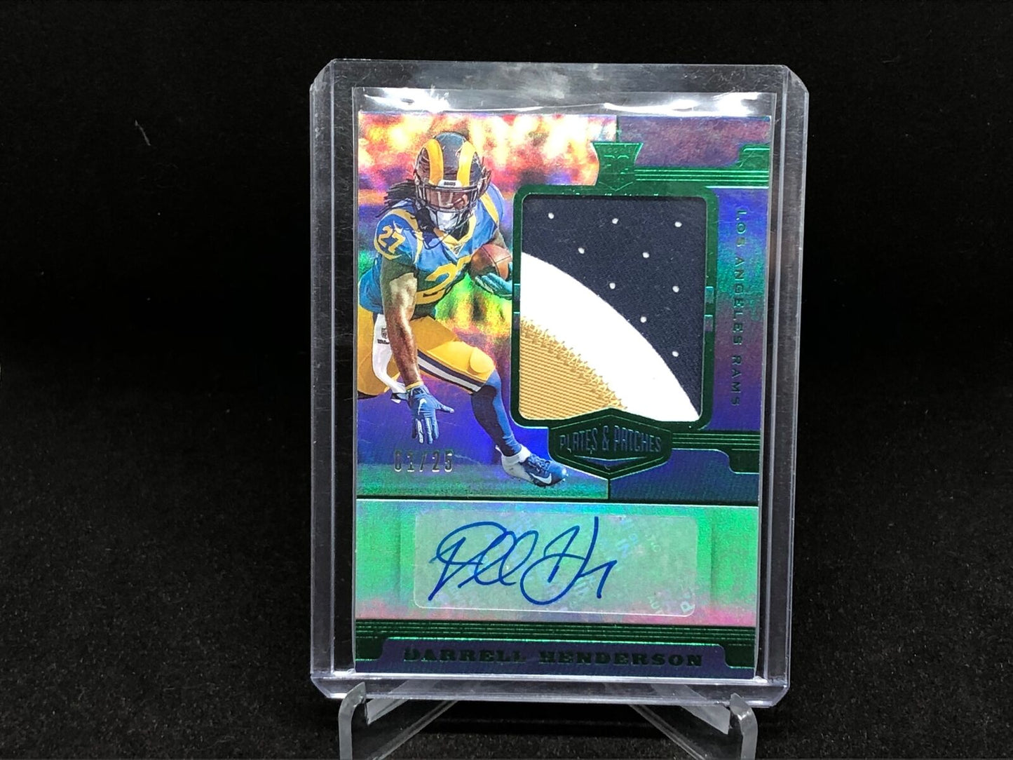 DARRELL HENDERSON 2019 PLATES & PATCHES GREEN 3 CLR ROOKIE PATCH AUTO RC #D 1/25