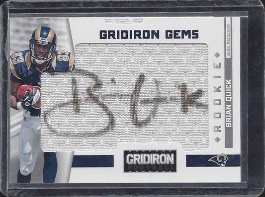 BRIAN QUICK 2012 GRIDIRON GEMS GOLD INK ON CARD PULLOUT JERSEY AUTO RC SP /50