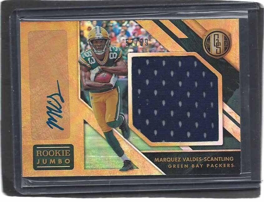 MARQUEZ VALDES-SCANTLING 2018 GOLD STANDARD ROOKIE JUMBO JERSEY AUTO RC #D 45/99