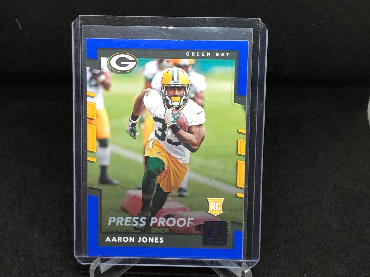 AARON JONES 2017 DONRUSS PRESS PROOF BLUE ROOKIE CARD RC #385