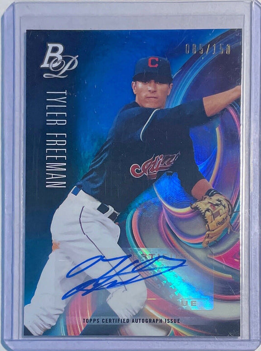 TYLER FREEMAN 2018 BOWMAN PLATINUM PROSPECT BLUE AUTO #D 085/150