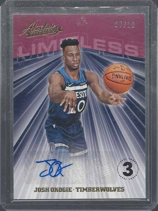 JOSH OKOGIE 2018-19 ABSOLUTE LIMITLESS RED LEVEL 3 ROOKIE AUTO RC #D 7/10