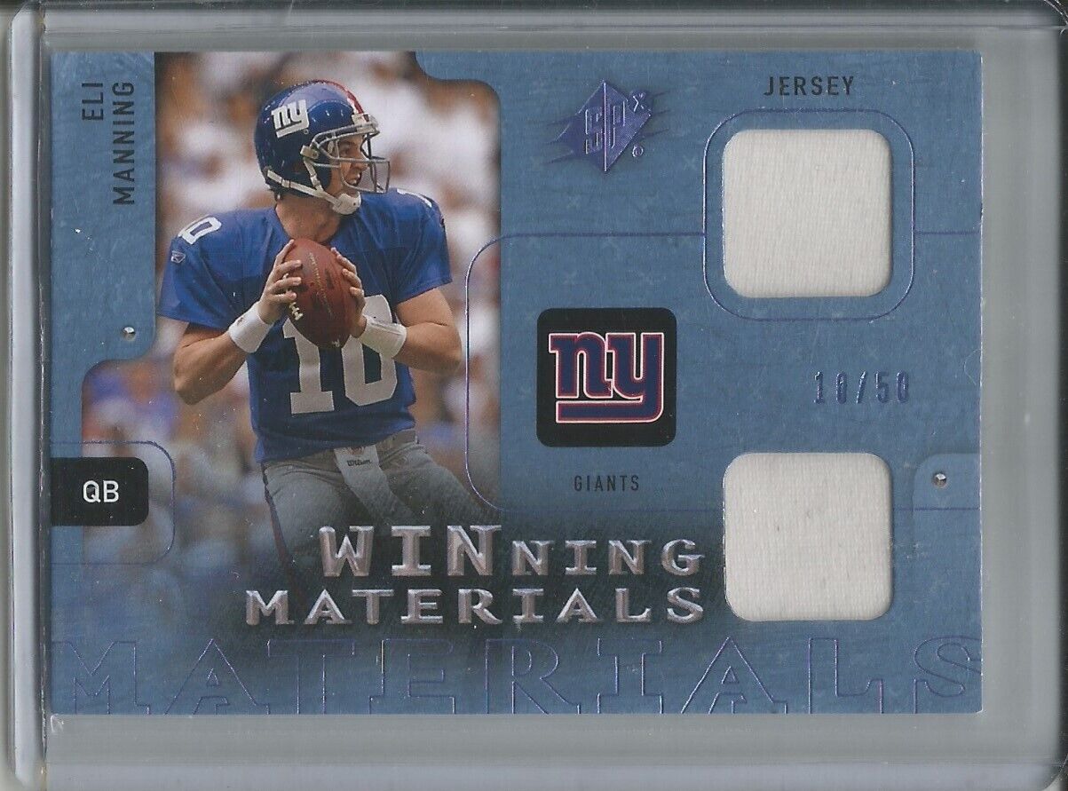 1/1 ELI MANNING 2009 SPX WINNING MATERIALS BLUE DUAL JERSEY #D 10/50 JERSEY #10!