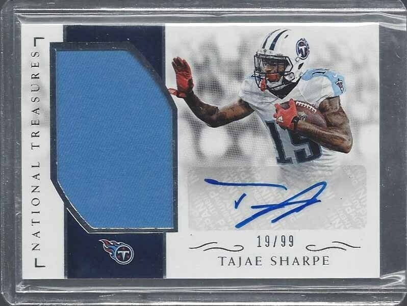 1/1 TAJAE SHARPE 2016 NATIONAL TREASURES JERSEY AUTO RC #D 19/99 HIS JERSEY #19!
