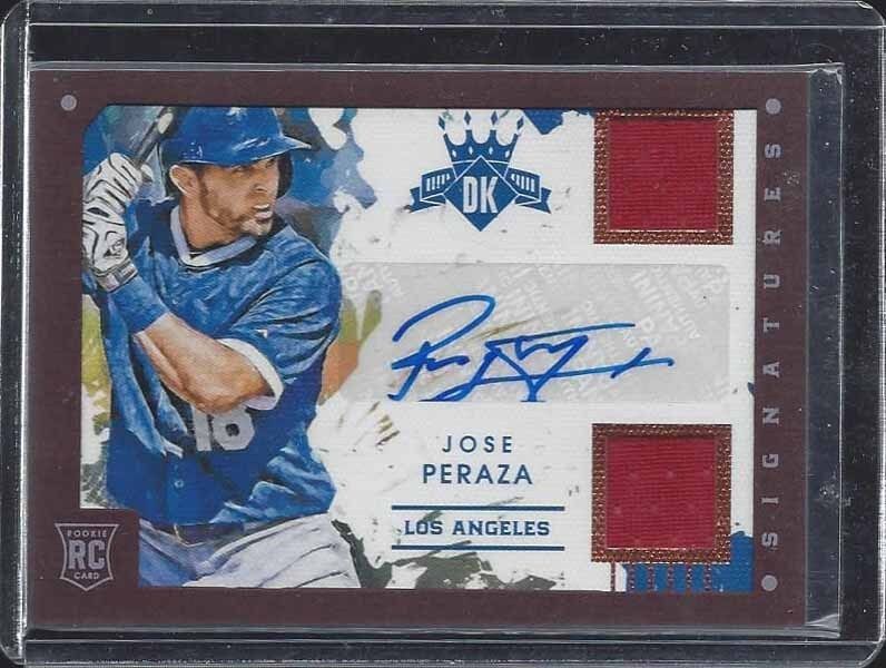 JOSE PERAZA 2016 DIAMOND KINGS BRONZE FRAMED DUAL JERSEY AUTO #D 49/99