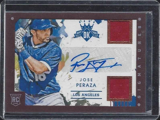 JOSE PERAZA 2016 DIAMOND KINGS BRONZE FRAMED DUAL JERSEY AUTO #D 49/99