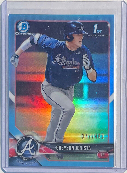GREYSON JENISTA 2018 BOWMAN CHROME 1ST PROSPECT SKY BLUE REFRACTOR #D 377/402