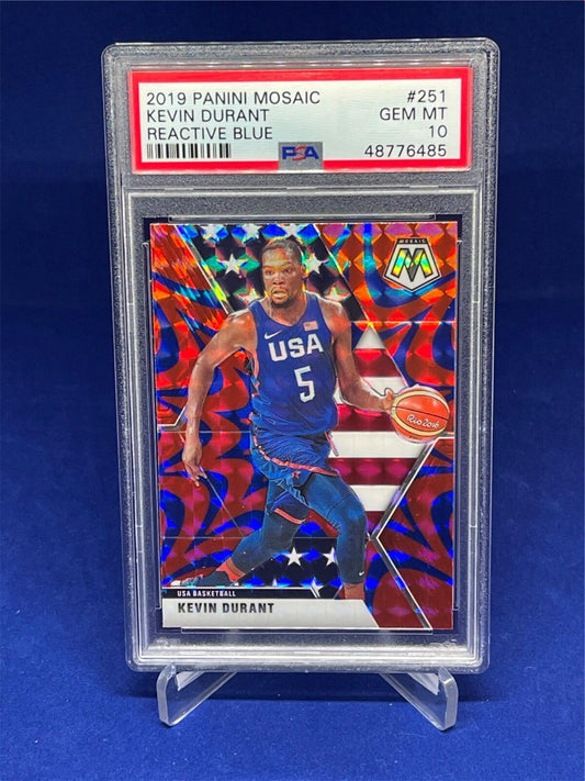 KEVIN DURANT 2019-20 PANINI MOSAIC USA REACTIVE BLUE PRIZM #251 PSA 10 GEM MINT
