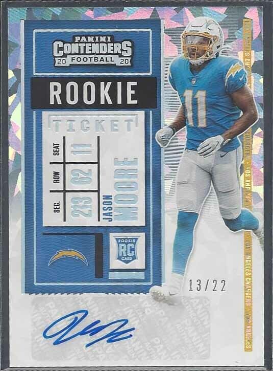 JASON MOORE 2020 PANINI CONTENDERS CRACKED ICE ROOKIE TICKET AUTO RC #D 13/22