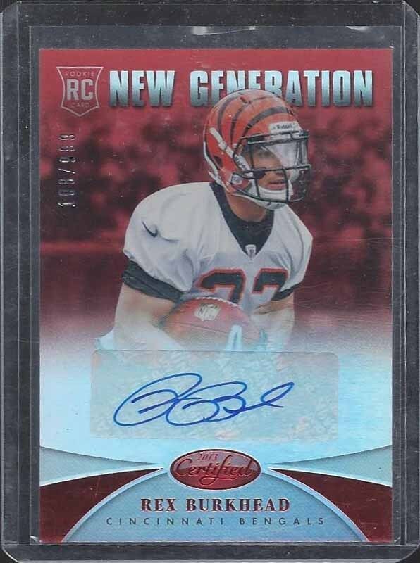 REX BURKHEAD 2013 CERTIFIED NEW GENERATION RED PATRIOTS ROOKIE AUTO RC #D /999