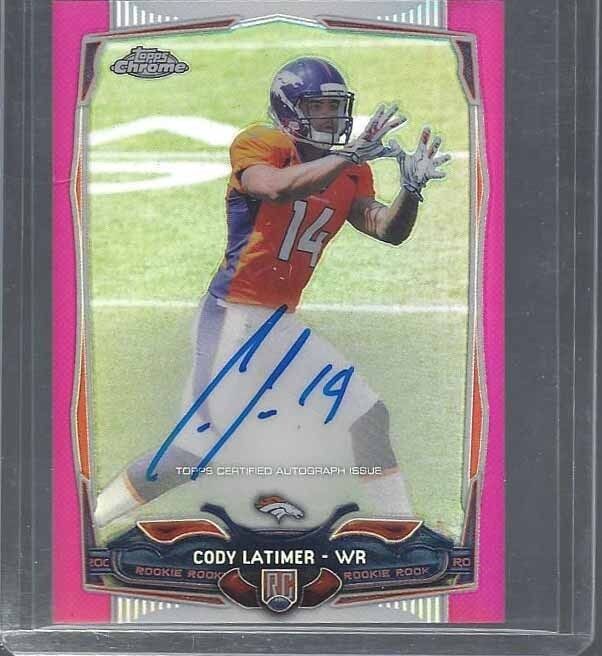 CODY LATIMER 2014 TOPPS CHROME MINI PINK REFRACTOR ON CARD AUTO RC #D 46/75