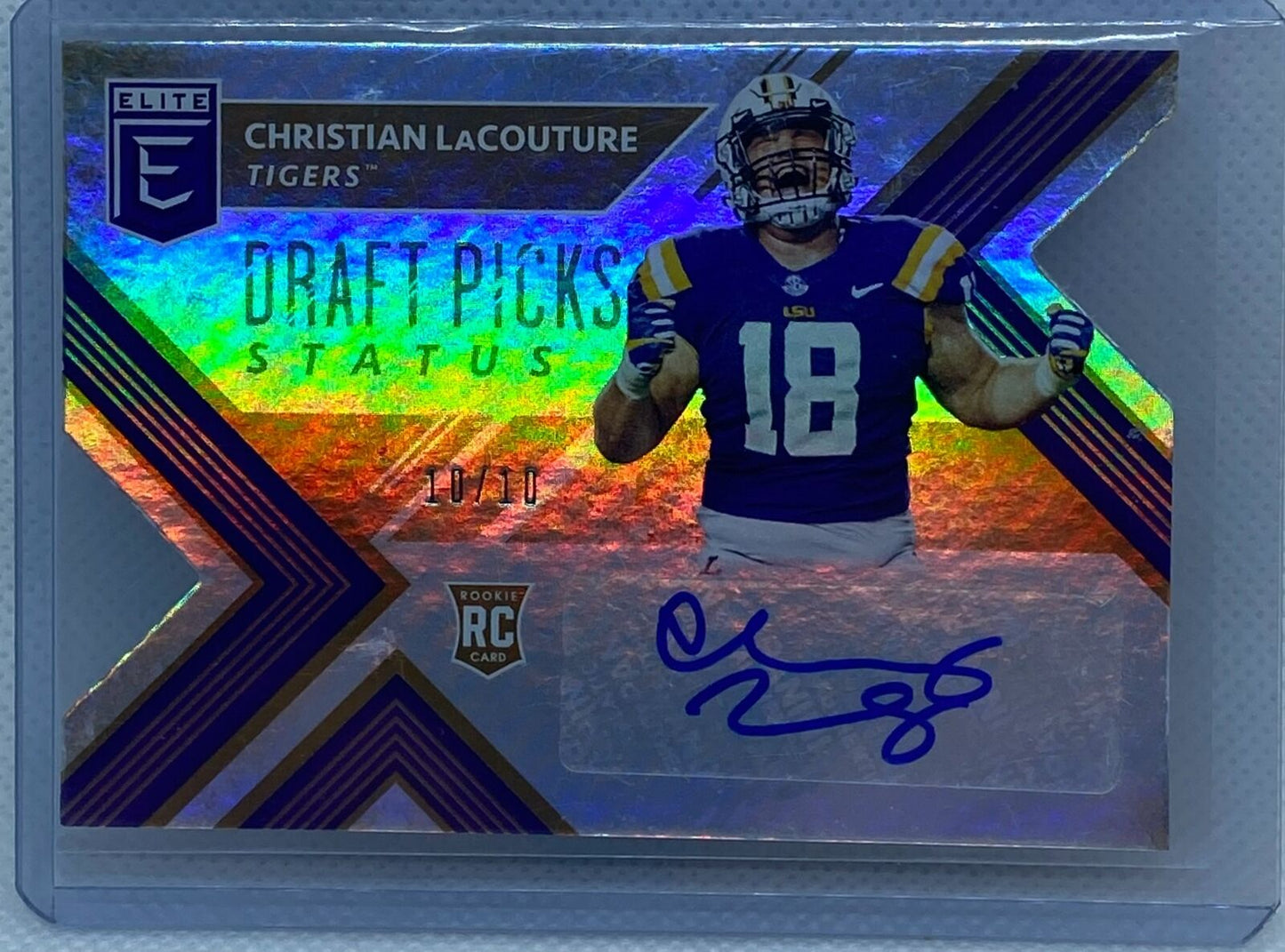 CHRISTIAN LACOUTURE 2018 ELITE COLLEGIATE GOLD STATUS AUTO DIE CUT RC #D 10/10