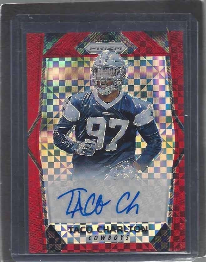 TACO CHARLTON 2017 PANINI PRIZM RED POWER PRIZMS COWBOYS AUTO RC #D 21/49