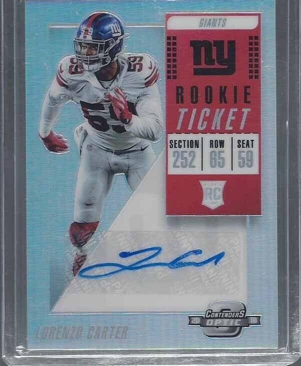 LORENZO CARTER 2018 CONTENDERS OPTIC ROOKIE TICKET SILVER HOLO GIANTS AUTO RC