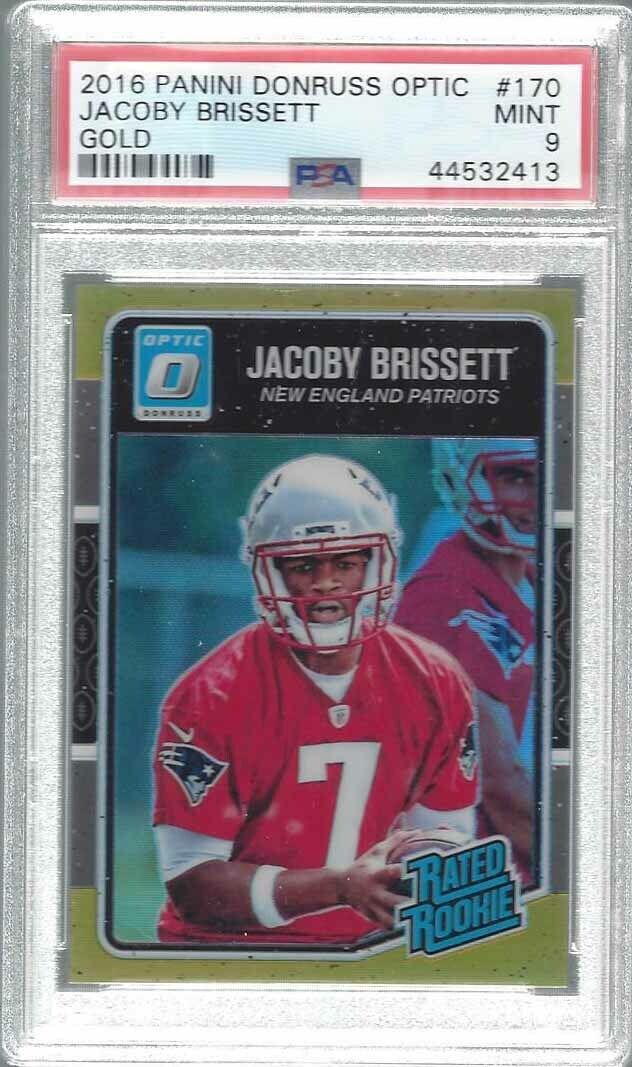 JACOBY BRISSETT 2016 DONRUSS OPTIC GOLD HOLO RATED ROOKIE RC #D 5/10 PSA 9 MINT