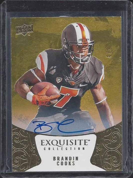 BRANDIN COOKS 2014 UD EXQUISITE GOLD ON CARD ROOKIE AUTO RC #D 4/5