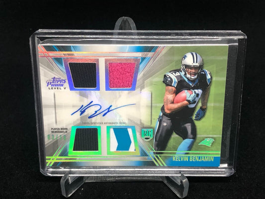 KELVIN BENJAMIN 2014 TOPPS LEVEL V QUAD 4 CLR PATCH AUTO RC #D 3/10