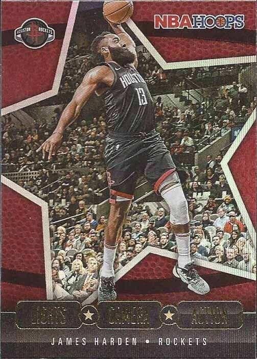 JAMES HARDEN 2020-21 NBA HOOPS LIGHTS CAMERA ACTION GOLD HOLO RARE #21