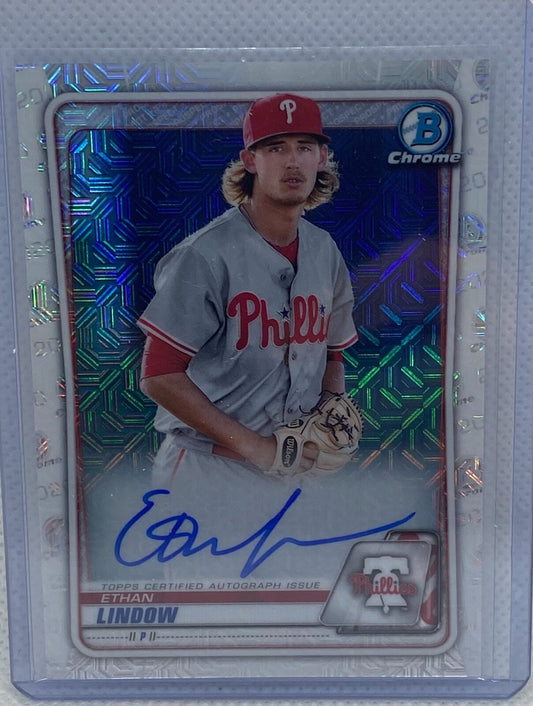 ETHAN LINDOW 2020 TOPPS BOWMAN CHROME MOJO MEGA REFRACTOR ON CARD AUTO #BCMA-EL