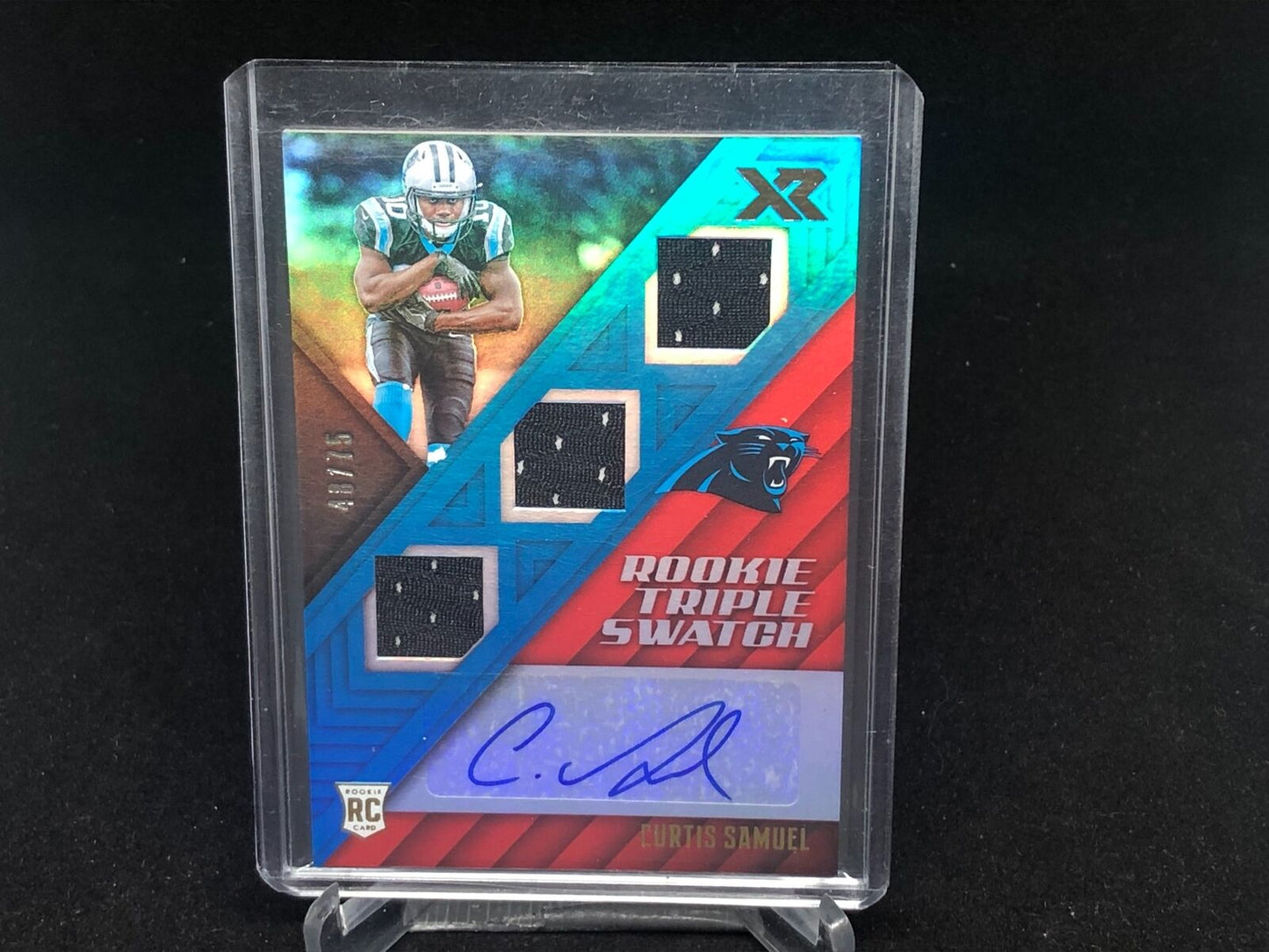 CURTIS SAMUEL 2017 PANINI XR RED TRIPLE SWATCH JERSEY RELIC RC #D 48/75