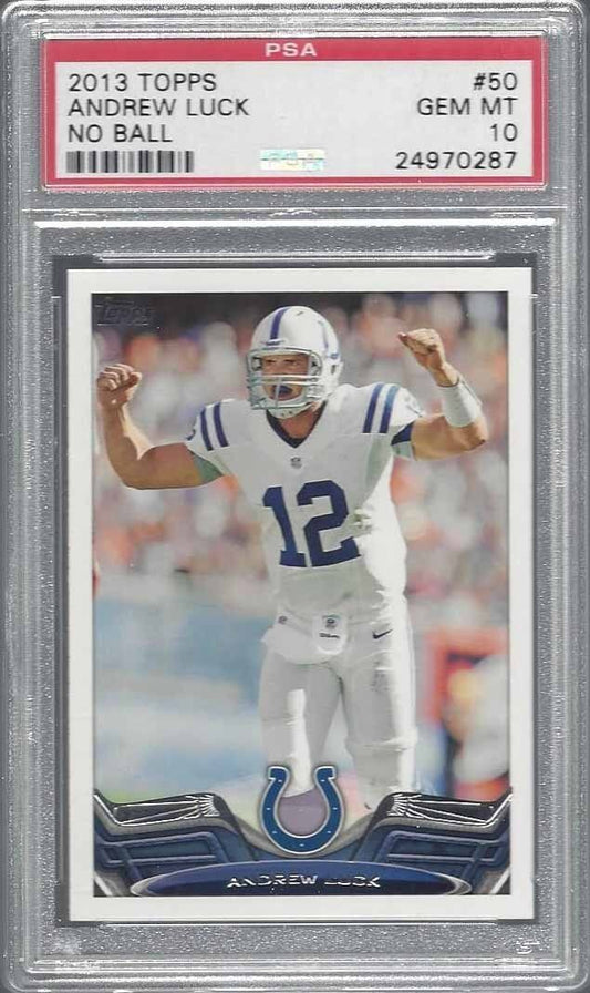 ANDREW LUCK 2013 TOPPS SP PHOTO VARIATION NO BALL SHORT PRINT SP #50 PSA 10 GEM